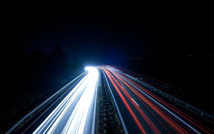 ภาพถ่ายตามเวลาของถนนในเมืองถนนเส้นทางแสงกลางคืนการเปิดรับแสงเป็นเวลานานการจราจร, วอลล์เปเปอร์ HD