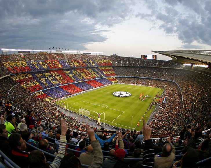 boisko do piłki nożnej, Hiszpania, stadion, mecz, Liga Mistrzów, Camp, Nou, półfinały, Barcelona, Tapety HD