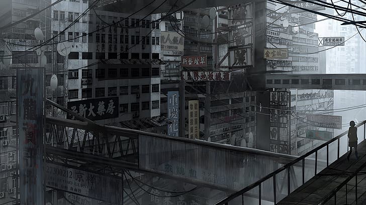 Kowloon (City), Pixiv, artwork, HD wallpaper