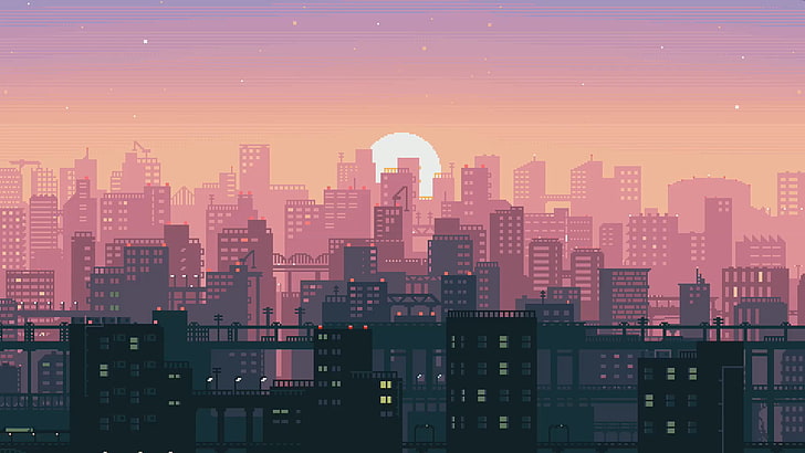 Artistic, Pixel Art, Pixel, Sunset, HD wallpaper