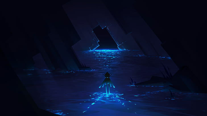 Fantasy, Cave, Blue, Dark, Water, HD wallpaper