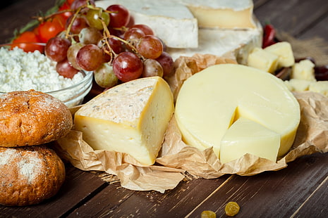 еда, ягоды, сыр, хлеб, виноград, HD обои HD wallpaper