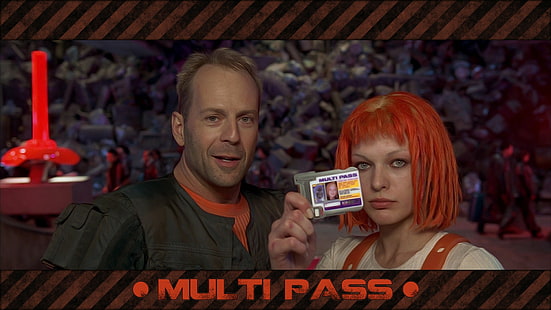 Bruce Willis, Leeloo, Milla Jovovich, film, Il quinto elemento, Sfondo HD HD wallpaper
