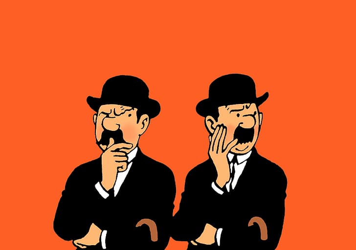 Thompson and Thomson, Tintin, detectives, twins, moustache, cane, comic character, humor, HD wallpaper