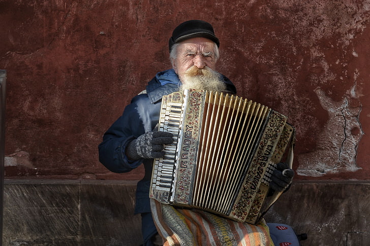 music, the old man, accordion, HD wallpaper