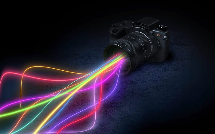 Design creativo, luce colorata dell'obiettivo della fotocamera, creativo, design, fotocamera, lente, colorato, leggero, Sfondo HD