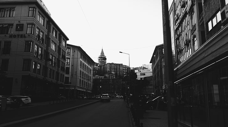 Karakoi, Istanbul, Galata Kulesi, Galata, monocromatico, Sfondo HD