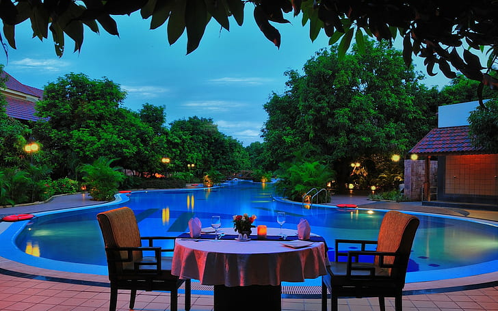 Hotel, Schwimmbad, Resort, Bäume, Garten, Villen, HD-Hintergrundbild