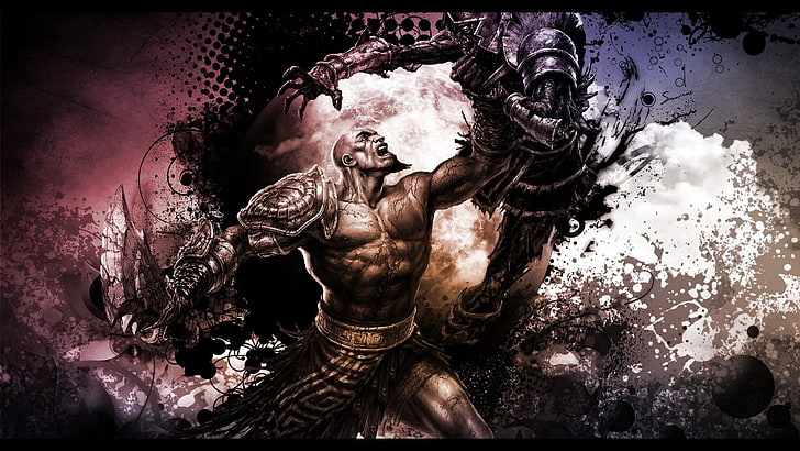 man holding monster graphic art, God of War, Kratos, Samirus, video games, God of War III, HD wallpaper