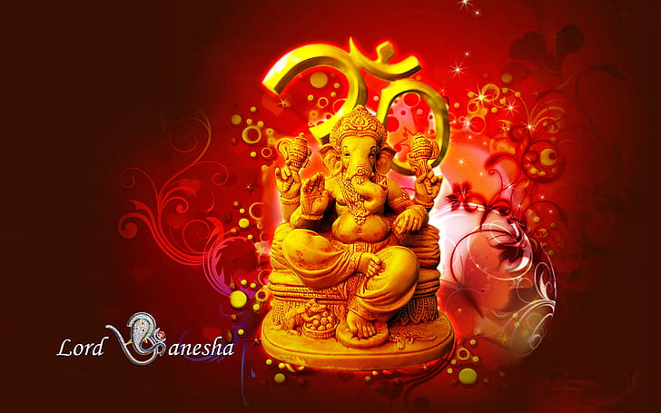 Lord Ganesha Hindu Hd Wallpaper Червен и жълт цвят 1920 × 1200, HD тапет