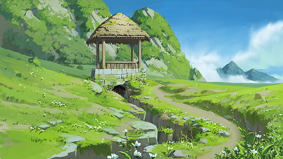  anime, landscape, clouds, sky, HD wallpaper HD wallpaper