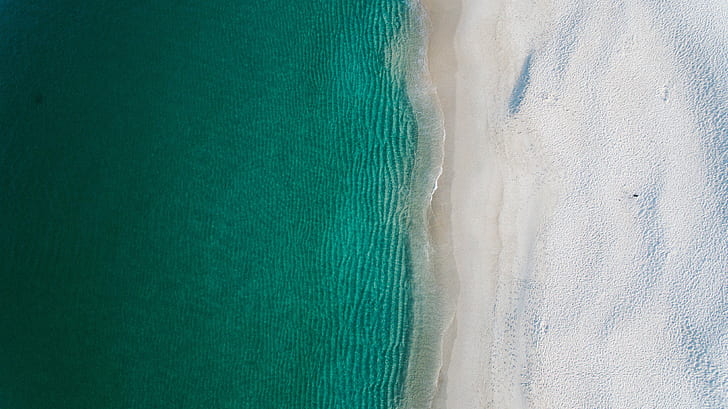 природа, вода, плаж, вълни, пясък, дрон снимка, HD тапет