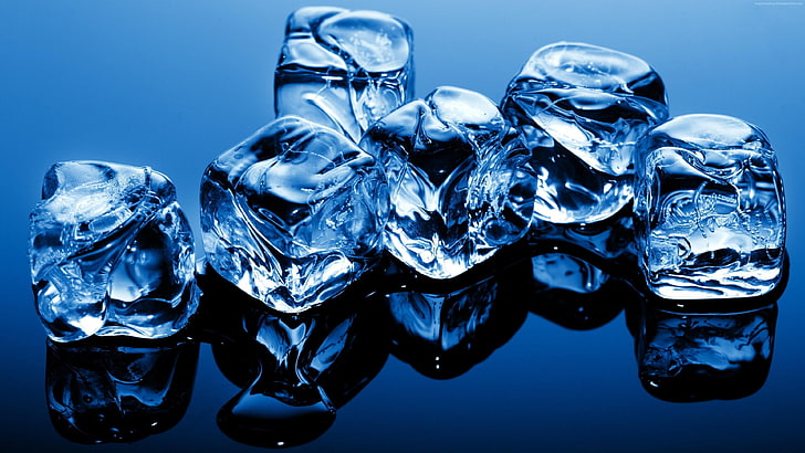 ice cubes, ice cubes, ice, water, blue, HD wallpaper