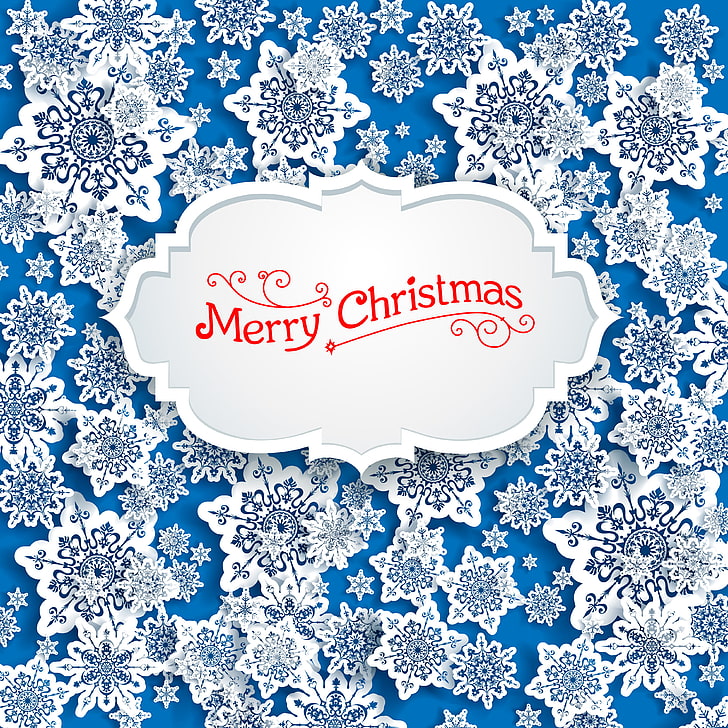 Merry Christmas text overlay, Snowflakes, Vector, Merry Christmas, HD wallpaper