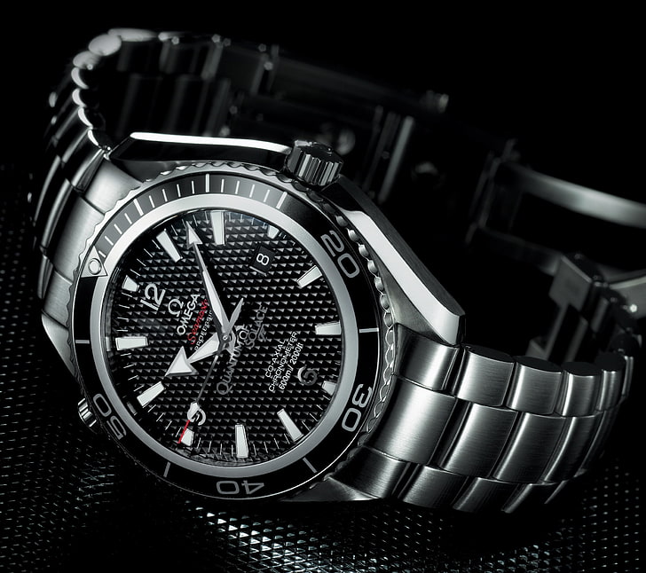 okrągły czarny analogowy zegarek Omega ze srebrnym ogniwem, zegarek, Omega, Planet, Ocean, Tapety HD