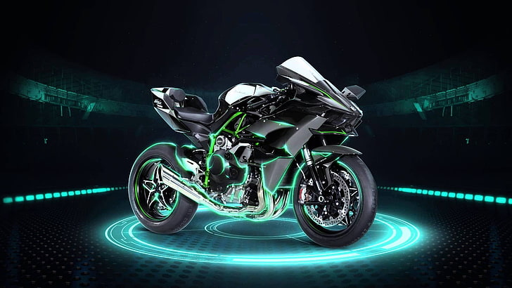 moto esportiva Kawasaki H2R preta e verde, motocicleta, Kawasaki, Kawasaki Ninja H2R, HD papel de parede