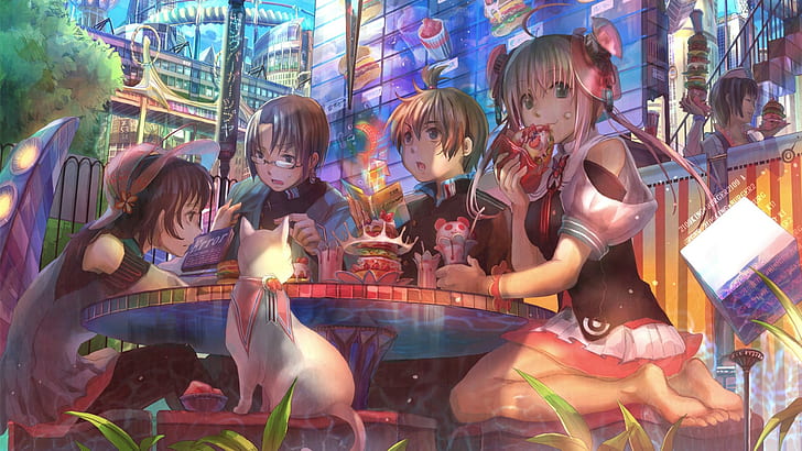 Comiendo, chicas anime, personajes originales, gato, anime, Fondo de  pantalla HD | Wallpaperbetter