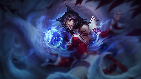 black haired female animated character, League of Legends, Ahri, HD wallpaper HD wallpaper