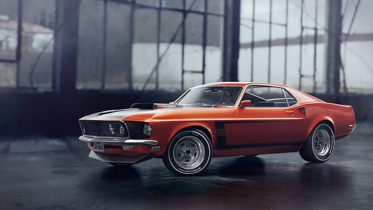 Ford, Ford Mustang Boss 302, Car, Ford Mustang, Muscle Car, Orange Car, Vehicle, HD wallpaper