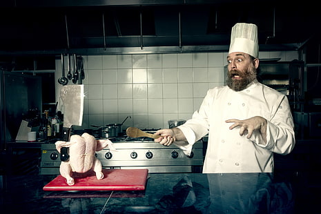 humour, hommes, cuisine, poulets, cuisinier, couperets, Fond d'écran HD HD wallpaper