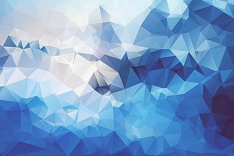 geometri, abstrak, biru, seni digital, karya seni, poli rendah, Wallpaper HD HD wallpaper