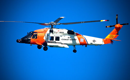 Вертолет береговой охраны США, бело-оранжевый вертолет береговой охраны, армия, вертолет, берег, охрана, HD обои HD wallpaper