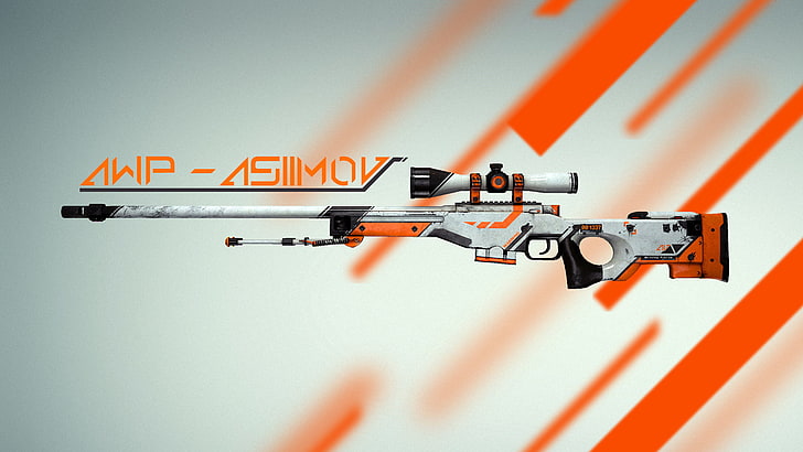 white and orange AWP-ASIMOV sniper, counter strike, global offensive, awp, skin, cs:go, asiimov, HD wallpaper