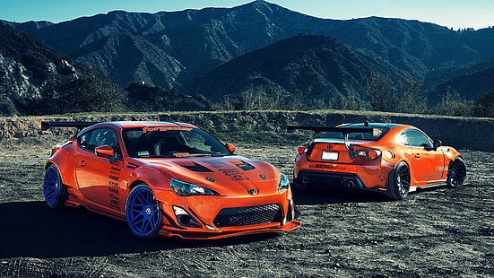 Toyota FR-S GT86 Scion HD, two orange coupes, cars, s, toyota, scion, fr, gt86, HD wallpaper HD wallpaper
