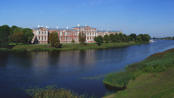 Jelgava, Lettonie, château, Europe, rivière, Fond d'écran HD