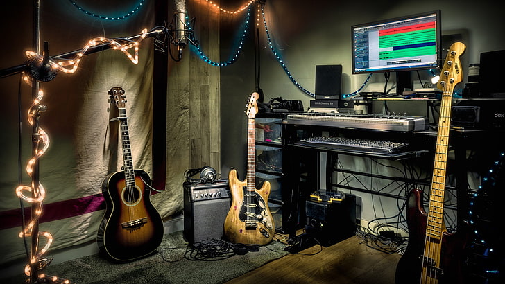 music, guitar, instrumento, Studio, HD wallpaper