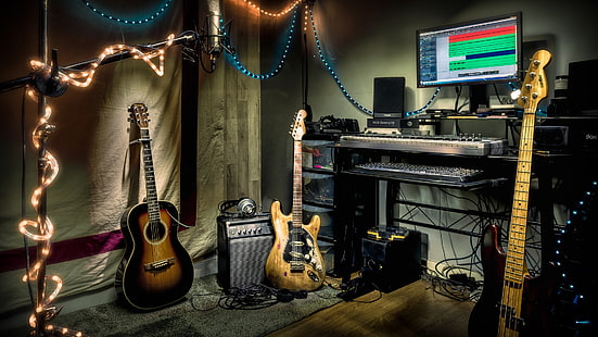 音楽、ギター、楽器、スタジオ、 HDデスクトップの壁紙 HD wallpaper