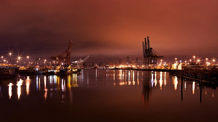 Cityscape, port, crane (mesin), Wallpaper HD