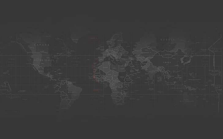 map, world, dark, dark background, continents, geography, Digital Grid, time zones, abstract, HD wallpaper