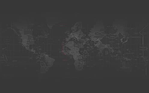 карта, мир, темный, темный фон, континенты, география, Digital Grid, часовые пояса, аннотация, HD обои HD wallpaper