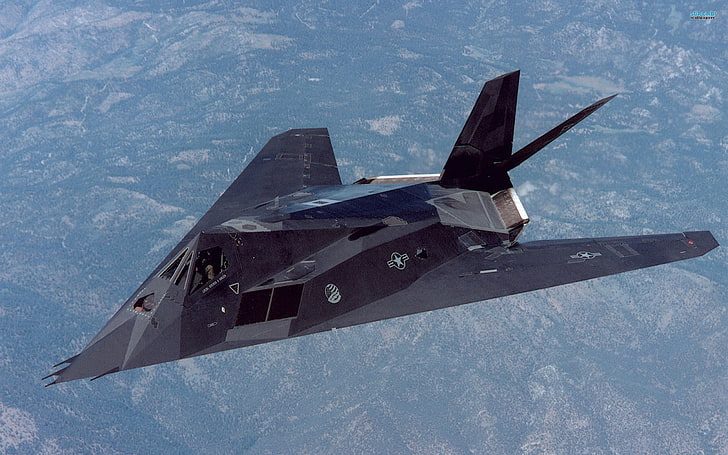 szary myśliwiec stealth, zdjęcie, lot, wysokość, Lockheed, samolot, taktyczny, F-117, wstrząs, poddźwiękowy, pojedynczy, Nighthawk, dyskretny, Tapety HD