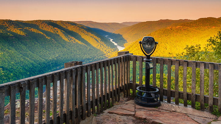 A nice view during golden hour over a river named 'New' in West-Virginia., HD wallpaper