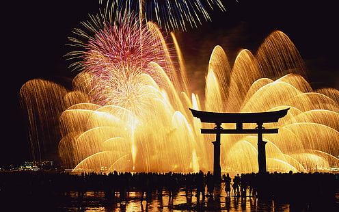 fuochi d'artificio, notte, Giappone, fuochi d'artificio, Sfondo HD HD wallpaper