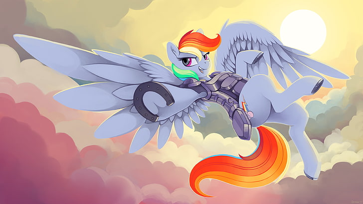 illustration de cheval ailé gris et rose, My Little Pony, mlp: fim, Rainbow Dash, armure, Fond d'écran HD