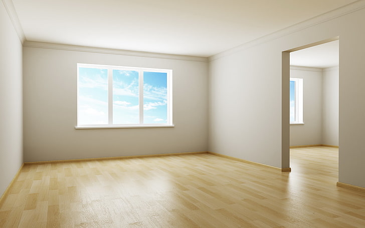 ベージュの寄せ木張りの床、空、デザイン、スタイル、部屋、インテリア、窓、アパート、茶色、空、 HDデスクトップの壁紙