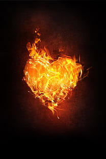 сърце, огън, пламък, тъмно, HD тапет HD wallpaper