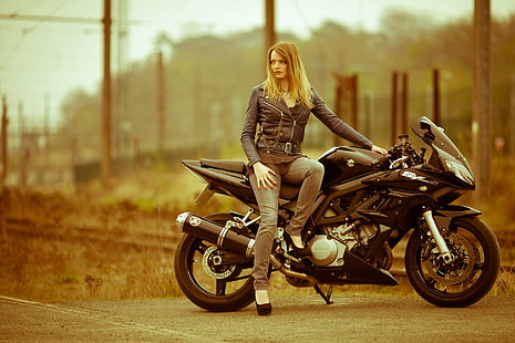 Motorräder, Mädchen & Motorräder, Fahrrad, Blond, Suzuki, Frau, HD-Hintergrundbild HD wallpaper