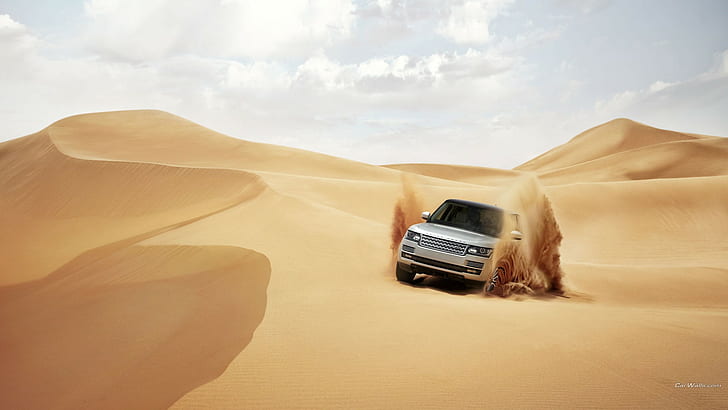 Range Rover, mobil, gurun, bukit pasir, pasir, Wallpaper HD