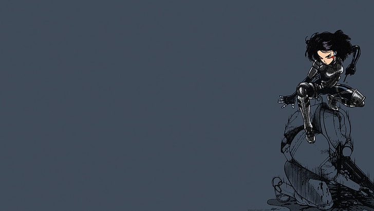 GUNNM, Kampfengel Alita, Alita, Gally, Yukito Kishiro, kurzes Haar, Cyborg, dunkles Haar, Anime, Anime Girls, Artwork, Frauen, einfacher Hintergrund, Krieger, HD-Hintergrundbild