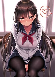  anime, anime girls, school uniform, see-through clothing, HD wallpaper HD wallpaper