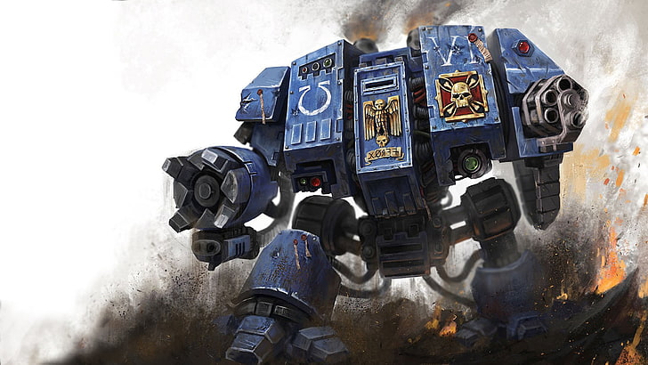 иллюстрация синего робота, Warhammer 40000, ультрамарины, мех, дредноут, HD обои