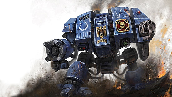 иллюстрация синего робота, Warhammer 40000, ультрамарины, мех, дредноут, HD обои HD wallpaper