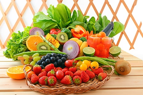 assorted vegetables, berries, fruit, vegetables, fresh, fruits, HD wallpaper HD wallpaper