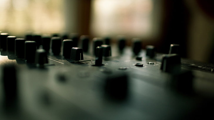 mixer audio hitam, musik, house music, DJ, mixing console, tombol, Wallpaper HD