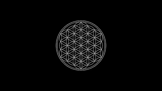 simbol, latar belakang hitam, minimalis, geometri suci, Bunga Kehidupan, lingkaran, Wallpaper HD HD wallpaper