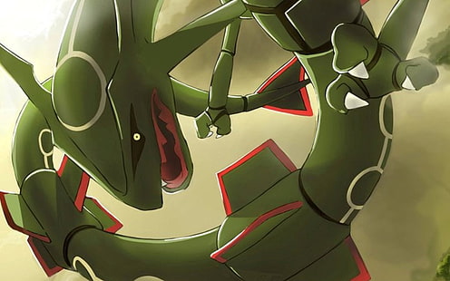 персонаж красного и зеленого дракона, Покемон, Rayquaza (Покемон), HD обои HD wallpaper